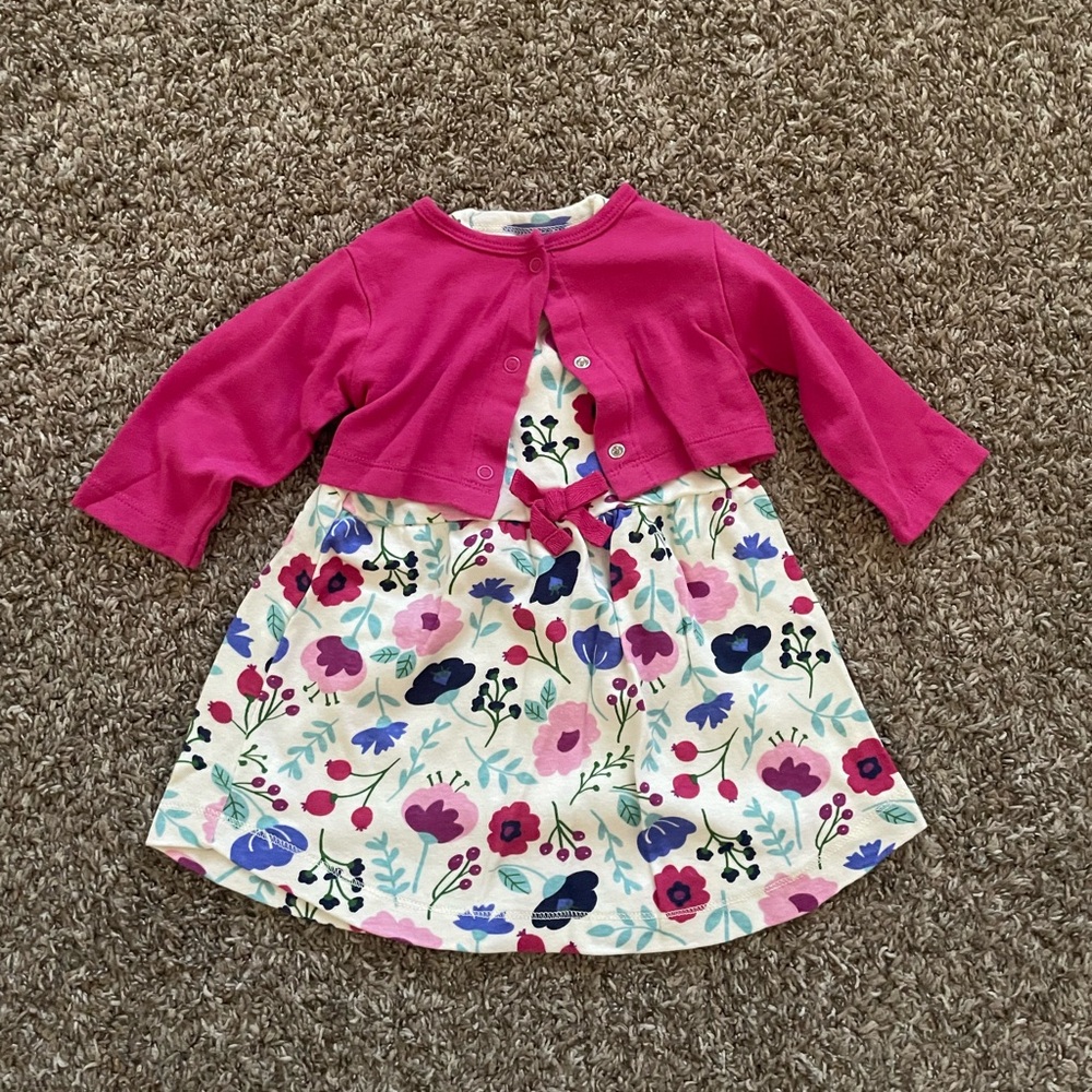 Floral Dress with Pink Cardigan, 6-9 months